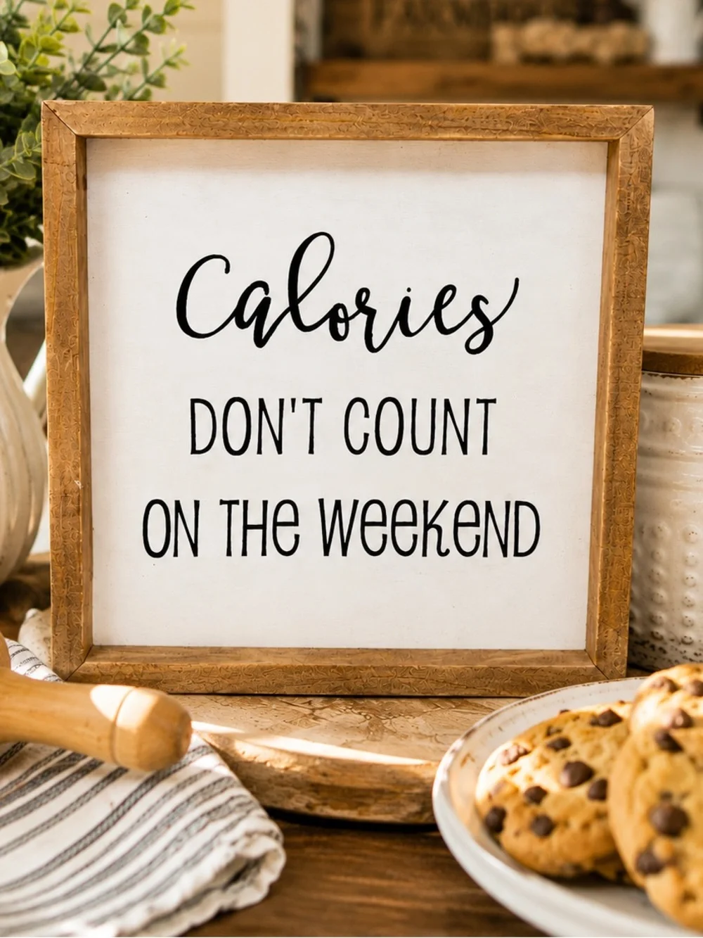Funny Farmhouse Kitchen Sign Calories Don’t Count on the Weekend